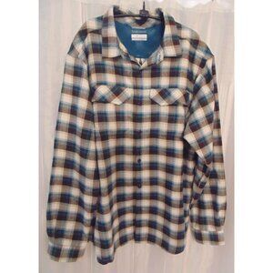 Columbia Mens Flannel L/S Omni Wick Plaid Blue Hiking Fishing Shirt sz L